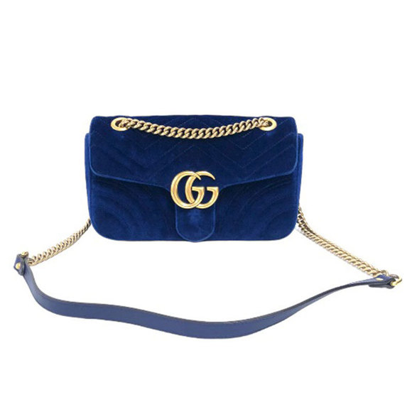 Gucci GG Marmont Quilted Small Shoulder Bag Blue Gold - Picture 1 of 12